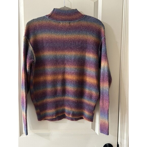 BeachLunchLounge S shadow rainbow stripe wool blend mock neck sweater cozy - Picture 3 of 8